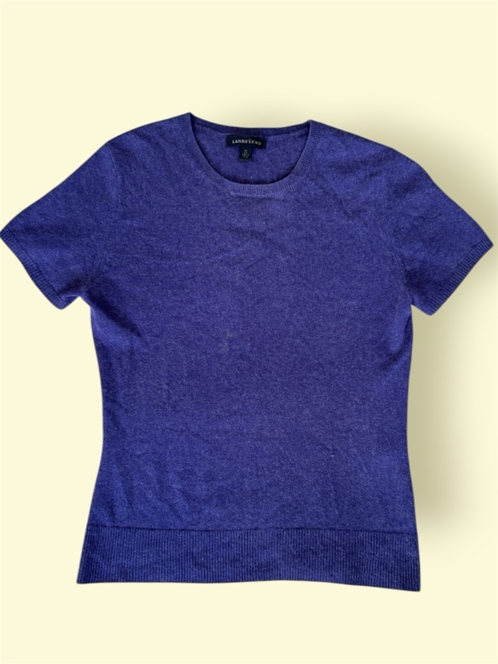Lands' End 100% Cashmere Short-Sleeve Crewneck Sweater in Purple sz XS 2-4
